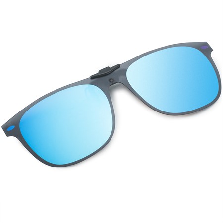 Clip-on w Flip-up, Black, grey blue mirror polarised (85-90%) 54-18