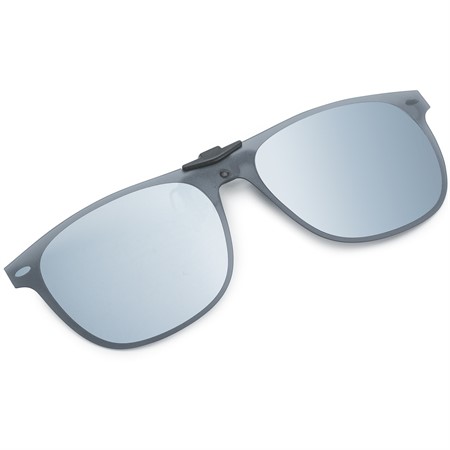 Clip-on w Flip-up, Black, grey/silver mirror polarised (85-90%) 55-16